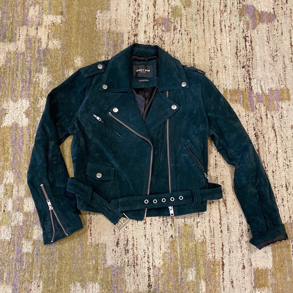 Obey Green Suede Moto Jacket